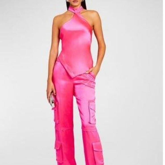 Retrofête Shelly Satin Halter Top Pink Paradise NWT Size Large - Picture 2 of 4